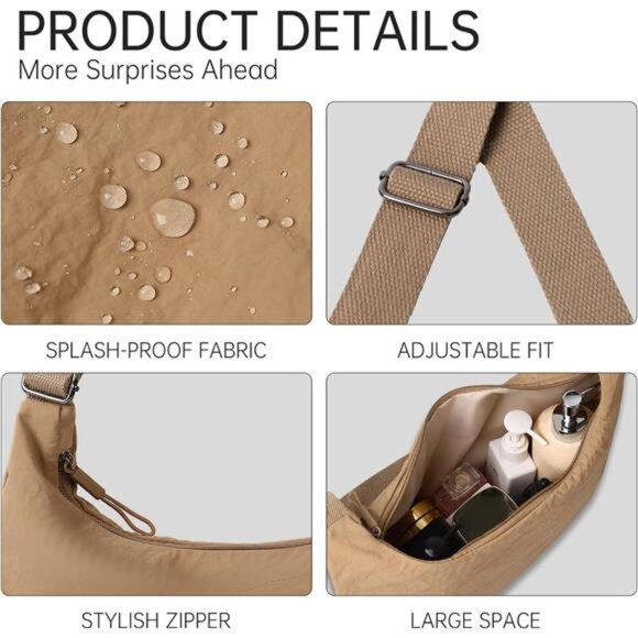 Crescent Bags Nylon Hobo Bags Brown - Picture 3 of 7